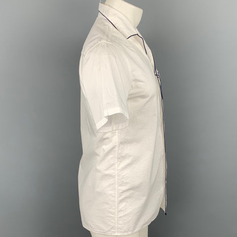 OFFICINE GENERALE Size S White Seersucker Cotton Short Sleeve Shirt