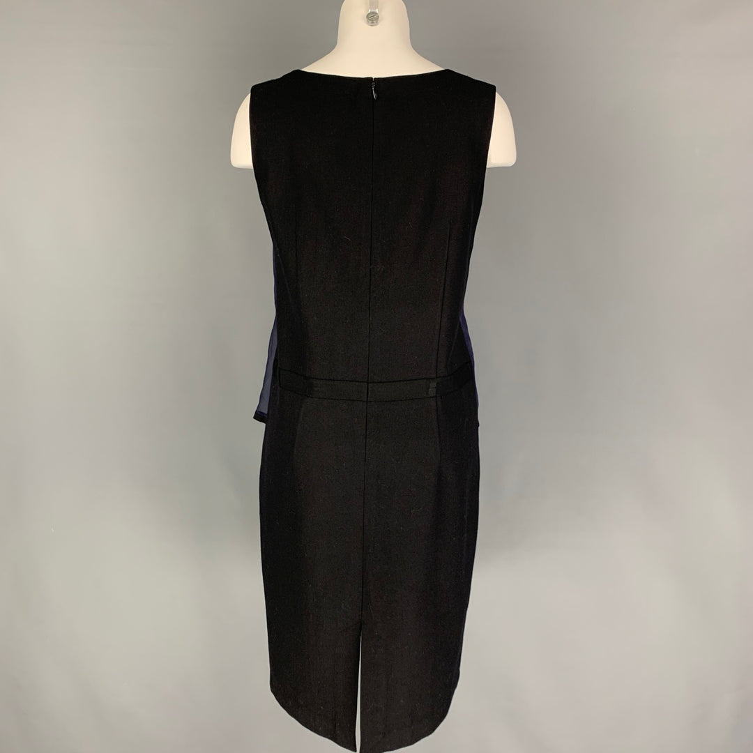 PAS de CALAIS Talla M Vestido sin mangas con apliques de seda de rayón negro azul oscuro