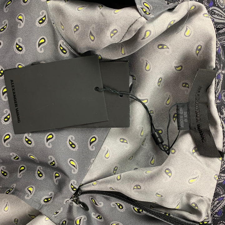 ALEXANDER WANG Size 10 Navy & Grey Paisley Silk Layered Shirt