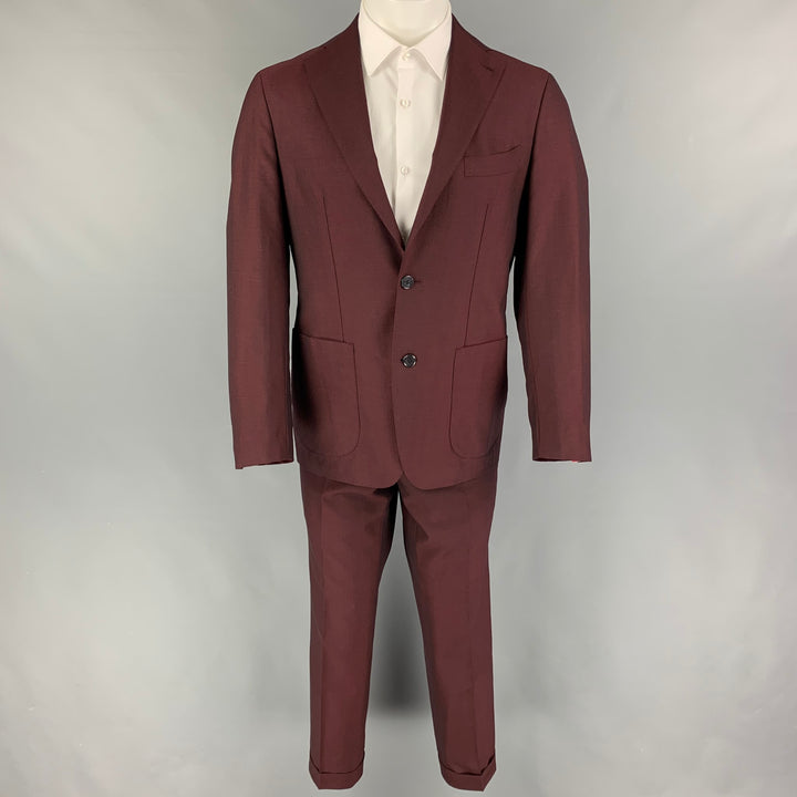 SUIT SUPPLY Size 36 Burgundy Wool Mohair Notch Lapel Suit