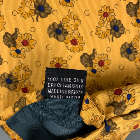 FACONNABLE Yellow Brown Floral Silk Tie