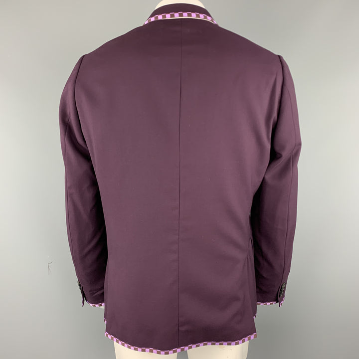 PAUL SMITH Size 44 Purple Wool Checkered Trim Notch Lapel Sport Coat