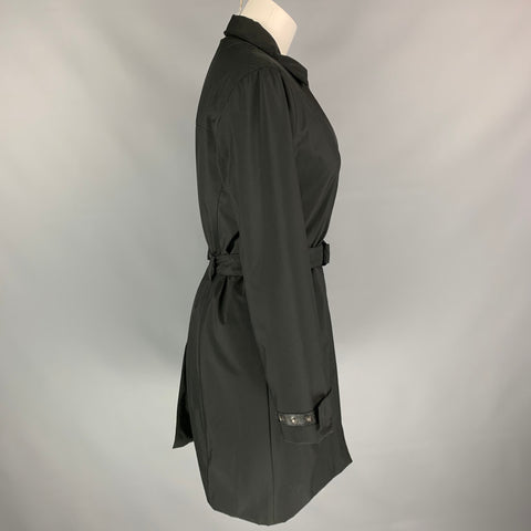 PRADA Size 4 Black Polyester Belted Coat