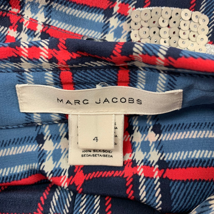MARC JACOBS Size 4 Blue Red White Silk Plaid Button Up Shirt