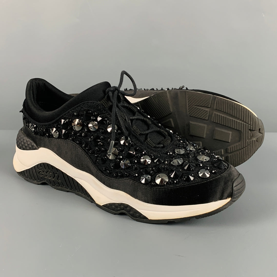 ASH Size 9 Black White Nylon Slip On Sneakers
