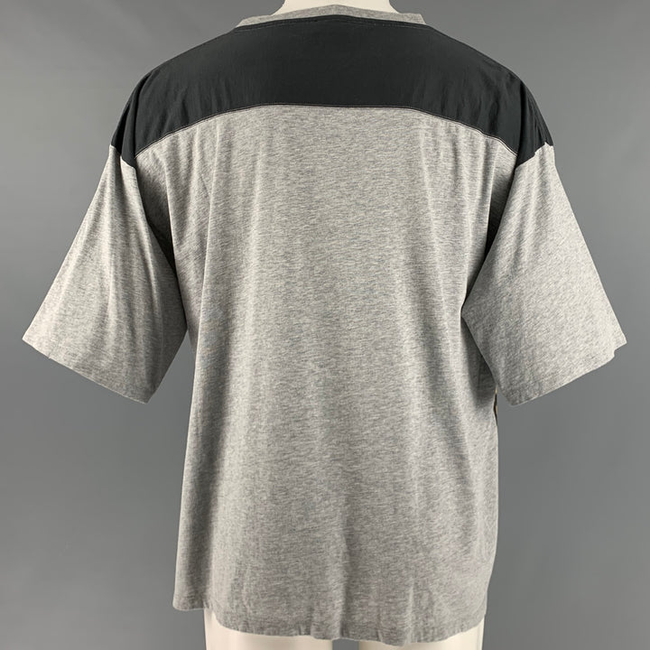 SAINT LAURENT Size M Black Brown Grey Cotton Crew-Neck T-shirt