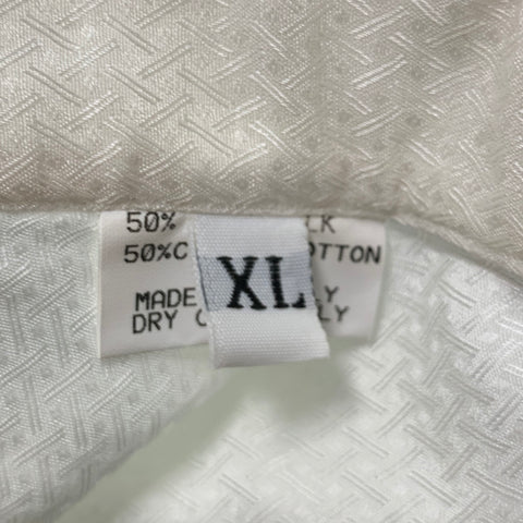 BRIONI Size XL Off White Jacquard Silk Cotton Tuxedo Long Sleeve Shirt