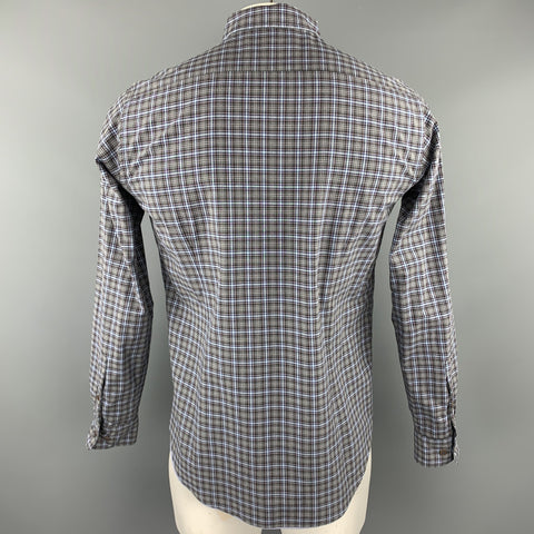 KOIKE Size L Blue & Grey Plaid Cotton Button Up Long Sleeve Shirt