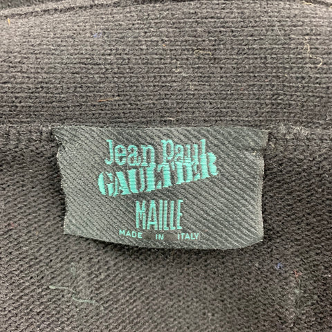 JEAN PAUL GAULTIER Size 42 Black Textured Wool Blend V-Neck Cardigan