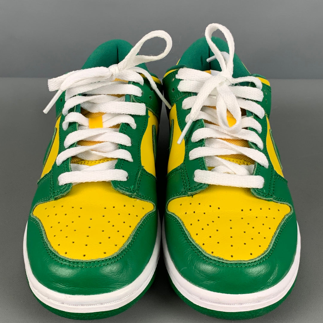 NIKE Size 6 Yellow Green Color Block Leather Low Top Sneakers