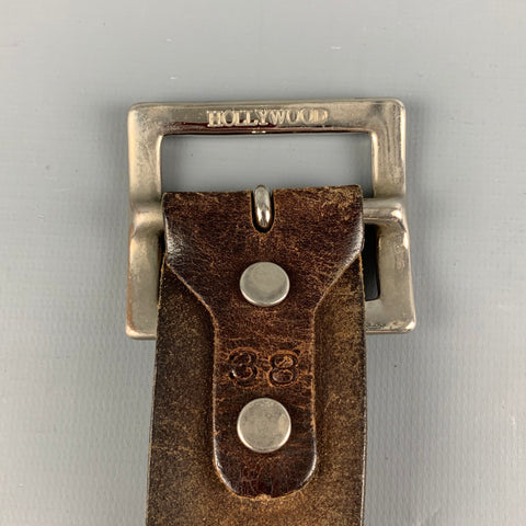 VINTAGE Size 38 Brown & Silver Studded Leather Belt