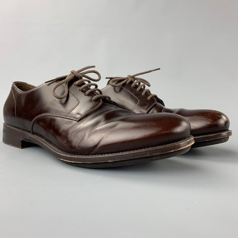 PRADA Taille 11 Chaussures habillées à bout rond en cuir marron