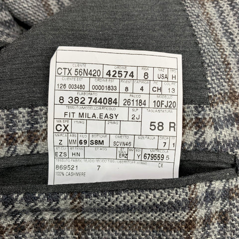 ERMENEGILDO ZEGNA Size 48 Regular Grey & Brown Plaid Cashmere Sport Coat