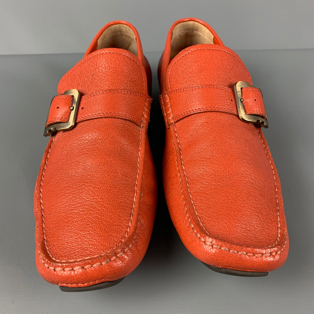 BALLY Size 7.5 Orange Leather Drivers Loafers