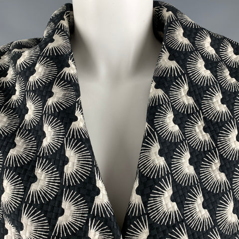 GIORGIO ARMANI Taille 4 Veste Jacquard en Laine de Soie Blanc Noir