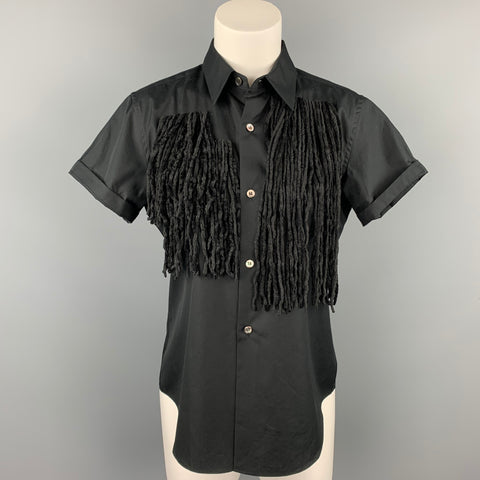 COMME des GARCONS Blouse à Franges en Popeline de Coton Noir Taille S