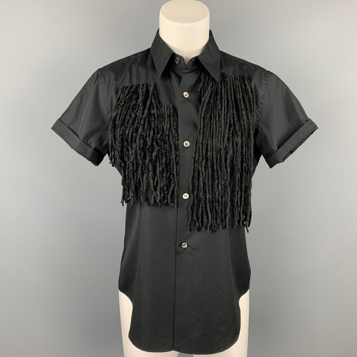 COMME des GARCONS Size S Black Poplin Cotton Fringe Blouse