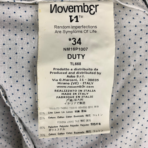 NOVEMBER Size 34 Grey Linen Cotton Flat Front Casual Pants