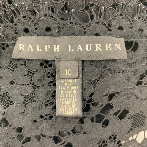 RALPH LAUREN Black Label Size 10 Black Cotton Blend See Through Short Sleeve Dress