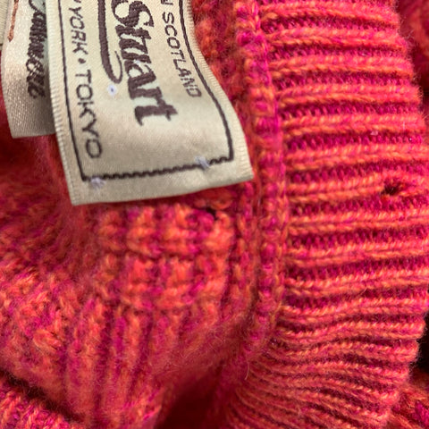 PAUL STUART Size L Orange & Pink Checkered Cashmere Crew-Neck Sweater