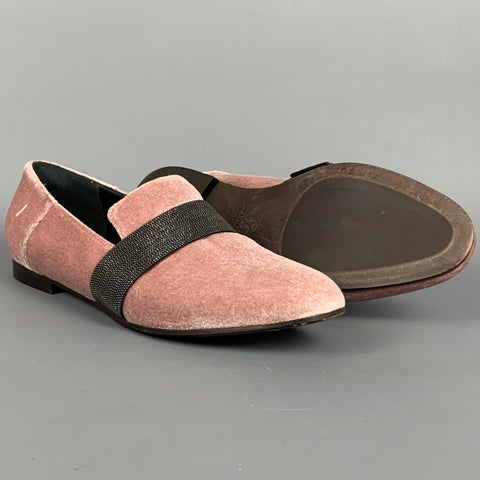 BRUNELLO CUCINELLI Size 8 Pink Gunmetal Velvet Slip On Flats