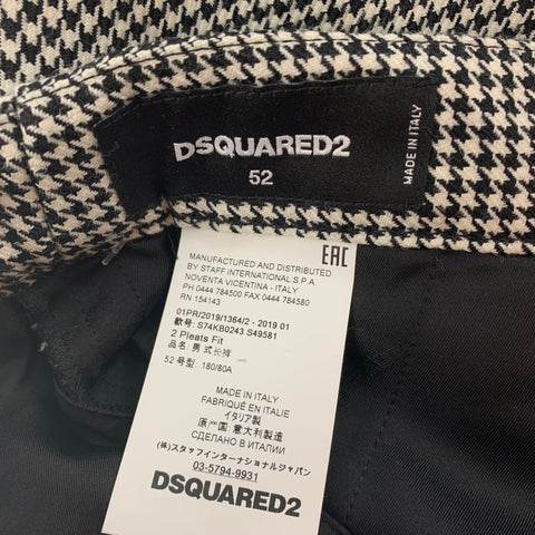 DSQUARED2 Size 36 Black White Houndstooth Lana Wool Pleated Dress Pants