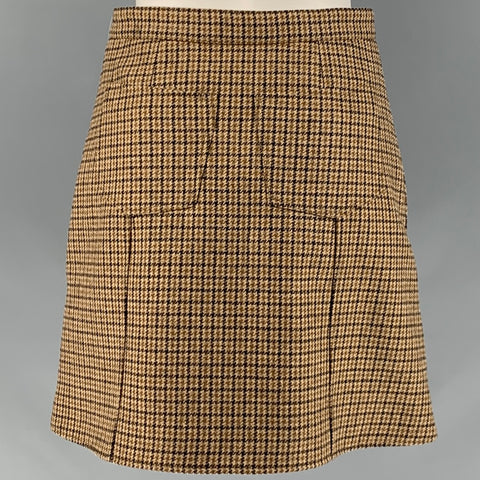 CELINE Size 2 Brown Wool Houndstooth Buttoned Mini Skirt