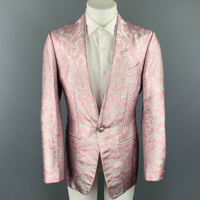 TOM FORD "Atticus" Size 38 Pink & Silver Snake Jacquard Viscose Blend Sport Coat