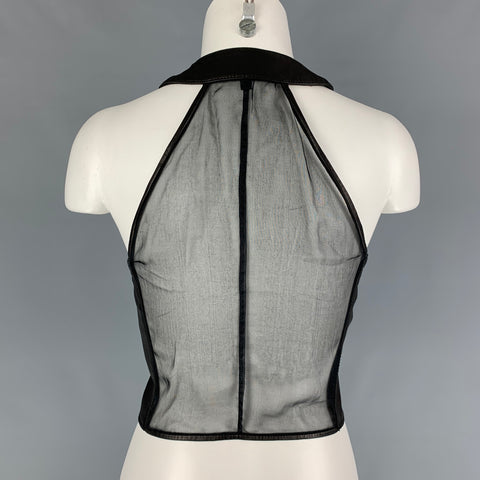 GIORGIO ARMANI Talla 4 Top de vestido halter con apliques de cuero negro