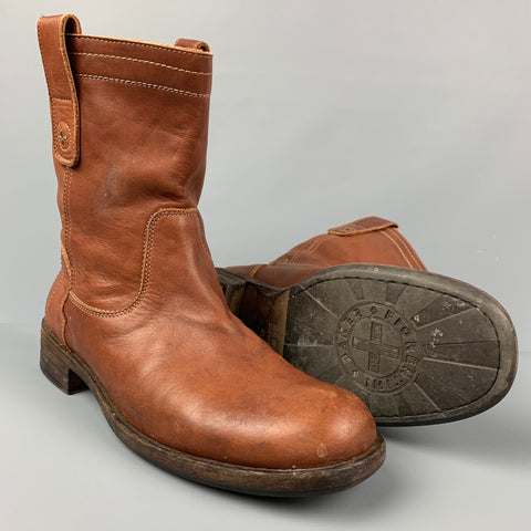 FIORENTINI + BAKER Taille 12 Bottes à enfiler en cuir à surpiqûres contrastées beiges