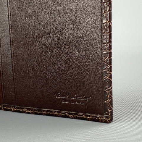 BUDD LEATHER Embossed Alligator Dark Brown Leather Travel Passport Holder