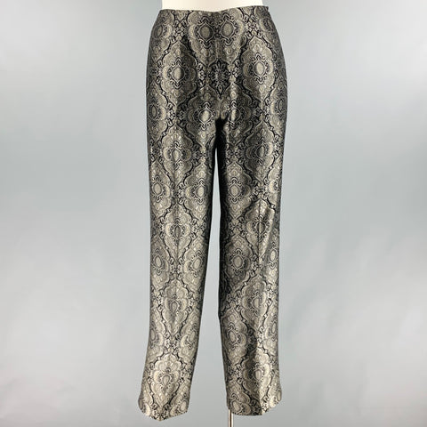 ETCETERA Talla 10 Pantalón de vestir recto Paisley de acetato gris negro
