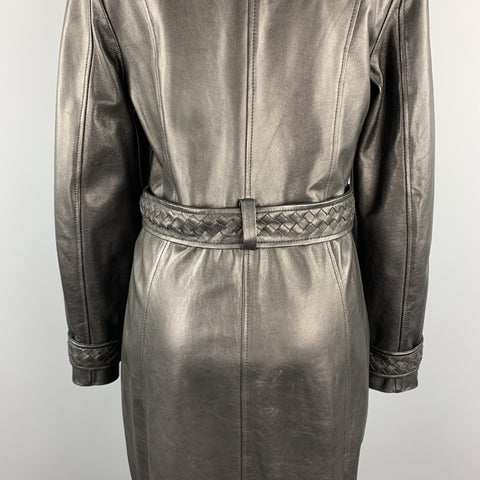 GIZIA Taille 4 Manteau à double boutonnage en cuir noir avec col en fourrure