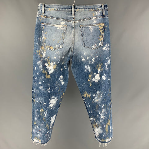 FRAME x JORDAN BARRETT Size 30 Blue Splattered Denim Zip Fly Jeans