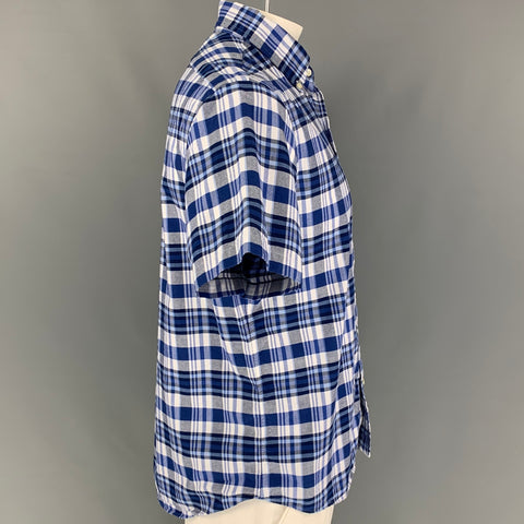 RALPH LAUREN Size L Blue White Plaid Cotton Short Sleeve Shirt