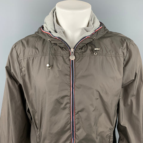 BENSIMON Size L Grey Nylon Hooded Jacket