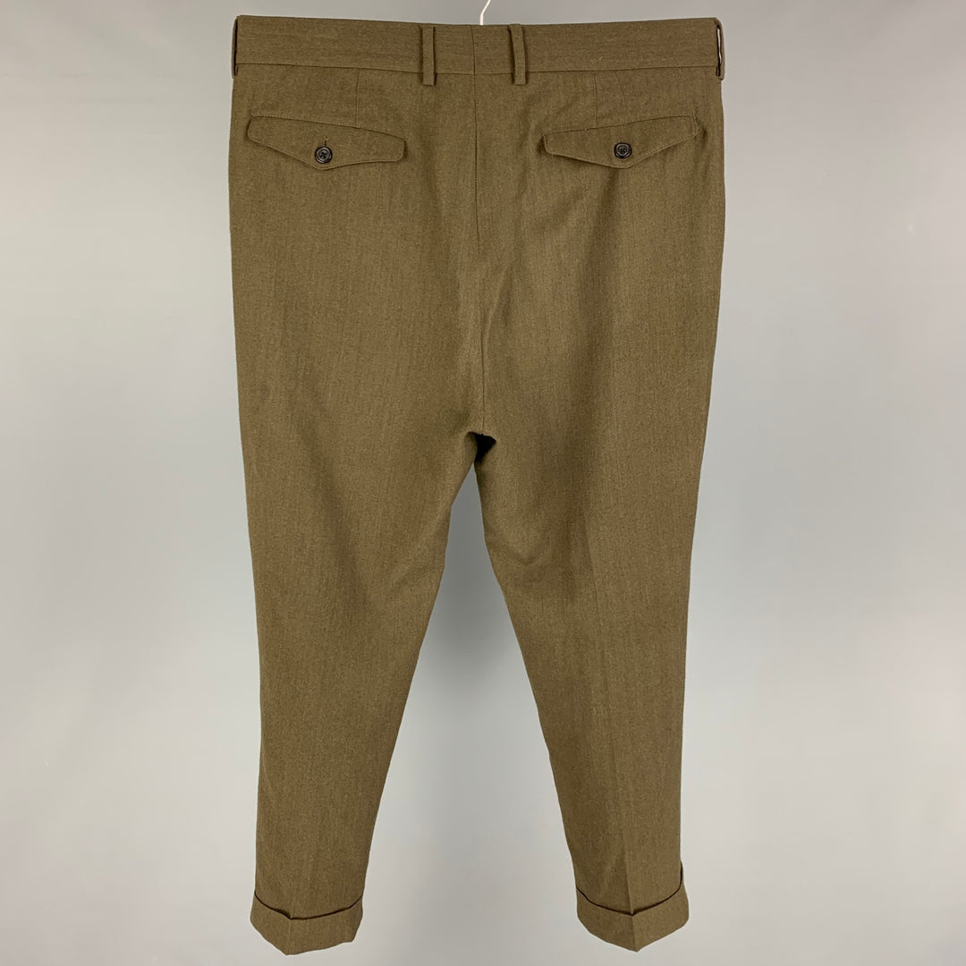 WOOSTER + LARDINI Size 32 Olive Wool Pleated Dress Pants