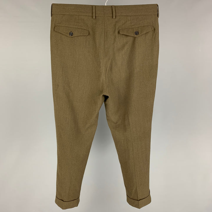 WOOSTER + LARDINI Size 32 Olive Wool Pleated Dress Pants