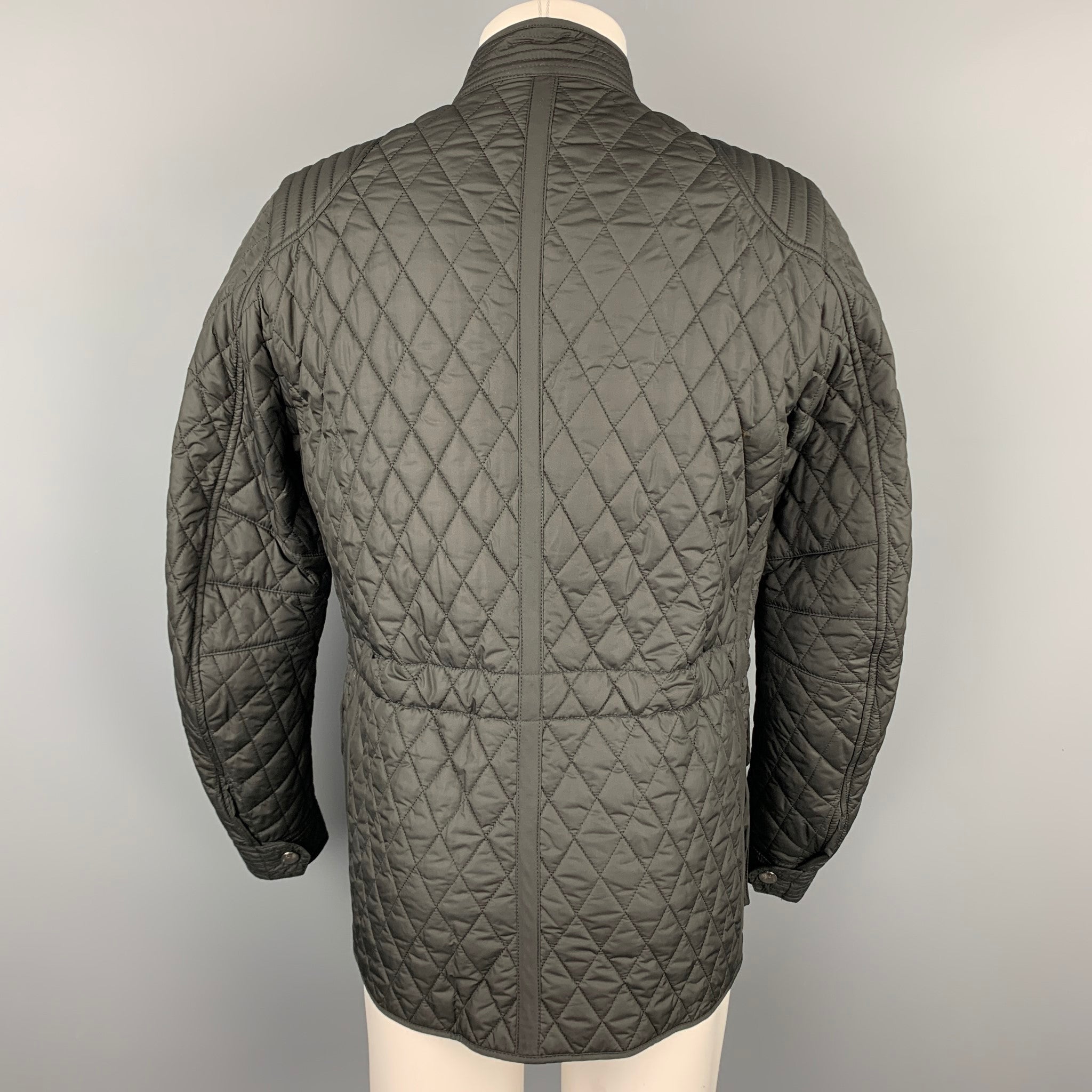 BELSTAFF Size 40 Black Quilted Polyester Zip Snaps Jacket Sui Generis Designer Consignment