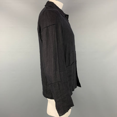AGANOVICH Chaqueta con botones de lino tejido negro talla XL