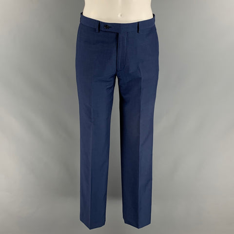 CALVIN KLEIN Size 38 Blue Solid Wool Notch Lapel Suit