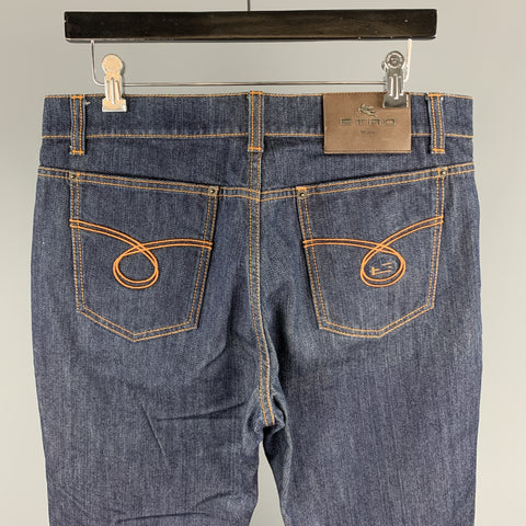 ETRO Size 34 Indigo Contrast Stitch Denim Button Fly Jeans