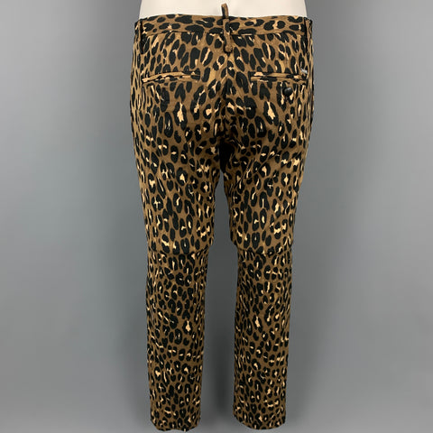 DSQUARED2 Size 42 Black & Brown Animal Print Cotton Tuxedo Suit