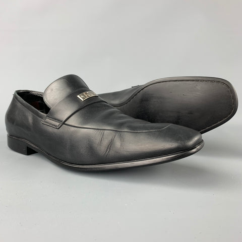 GUCCI Size 11.5 Black Leather Slip On Loafers