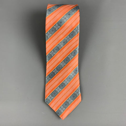ERMENEGILDO ZEGNA Orange Grey Diagonal Stripe Silk Tie