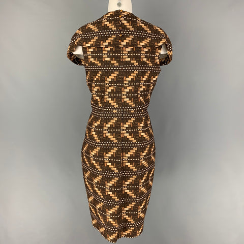 CAROLINA HERRERA Size 10 Brown Tan Cotton Geometric Sheath Dress