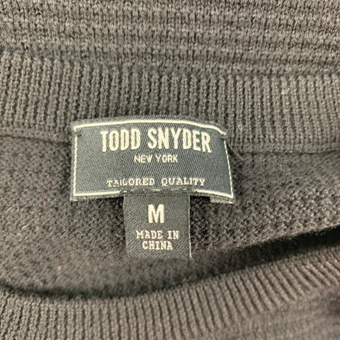 TODD SNYDER Size M Black Waffle Knit Merino Wool Crew-Neck Pullover