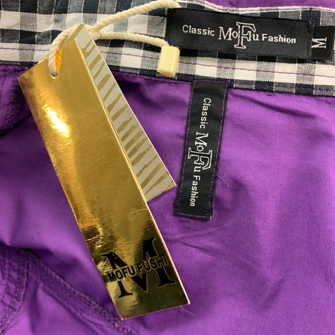 MOFU FASHION Size M Purple Black White Contrast Trim Short Sleeve Shirt