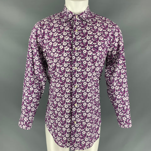 CARLO CHIONNA Size 40 White Purple Floral Cotton Button Down Long Sleeve Shirt