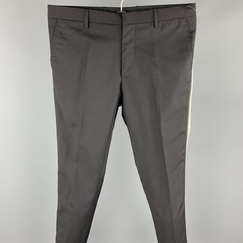 LANVIN Size 32 Black Wool Tuxedo Stripe Zip Fly Dress Pants